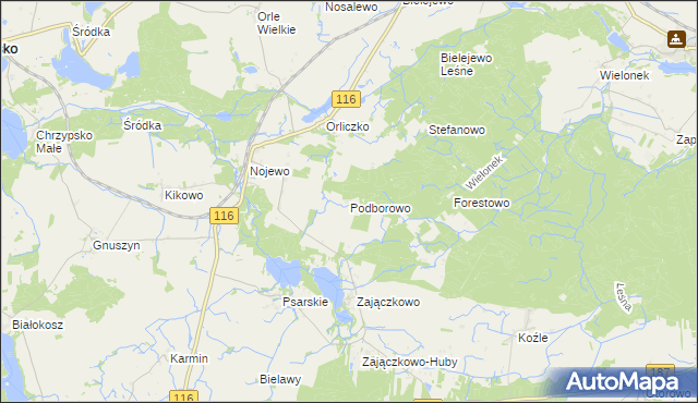 mapa Podborowo gmina Pniewy, Podborowo gmina Pniewy na mapie Targeo