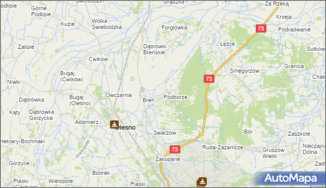 mapa Podborze gmina Olesno, Podborze gmina Olesno na mapie Targeo