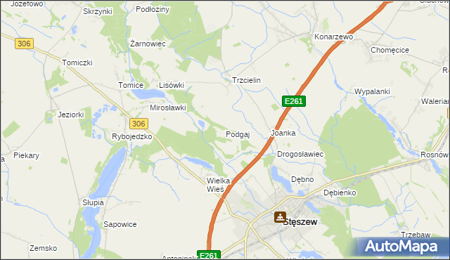 mapa Podgaj gmina Dopiewo, Podgaj gmina Dopiewo na mapie Targeo