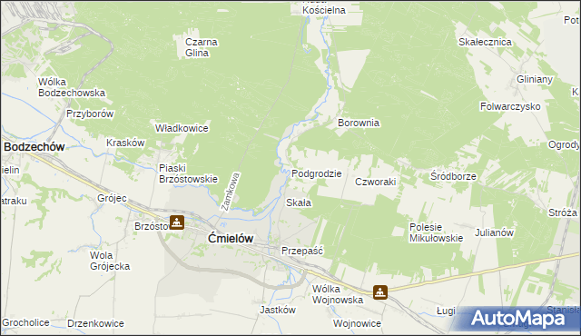 mapa Podgrodzie gmina Ćmielów, Podgrodzie gmina Ćmielów na mapie Targeo