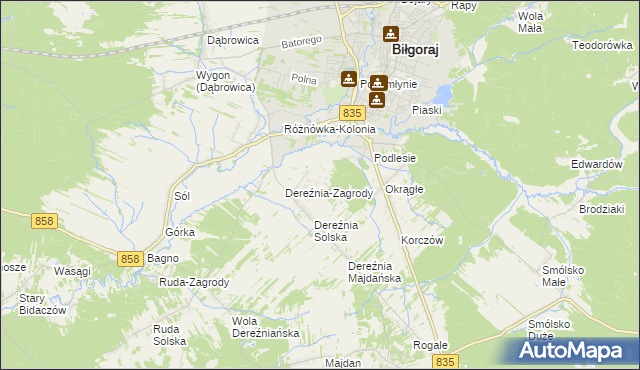 mapa Podlesie gmina Biłgoraj, Podlesie gmina Biłgoraj na mapie Targeo