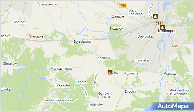 mapa Podlesie gmina Lelów, Podlesie gmina Lelów na mapie Targeo