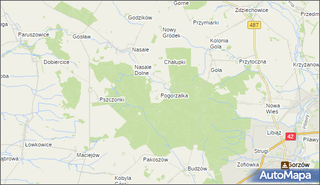 mapa Pogorzałka gmina Byczyna, Pogorzałka gmina Byczyna na mapie Targeo