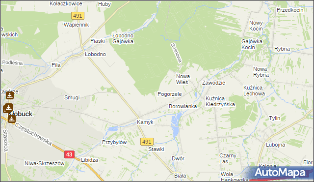 mapa Pogorzele gmina Kłobuck, Pogorzele gmina Kłobuck na mapie Targeo