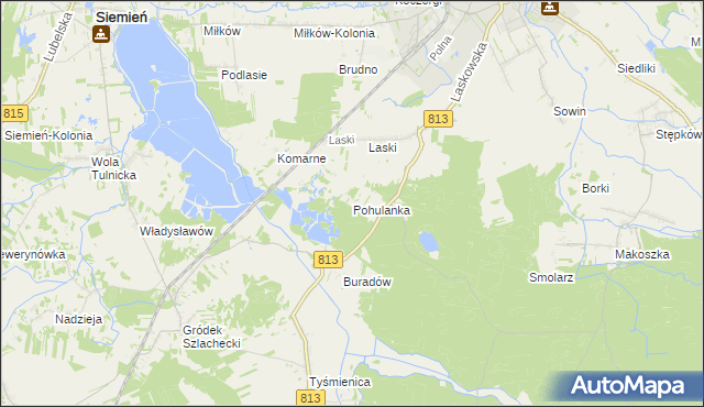 mapa Pohulanka gmina Parczew, Pohulanka gmina Parczew na mapie Targeo