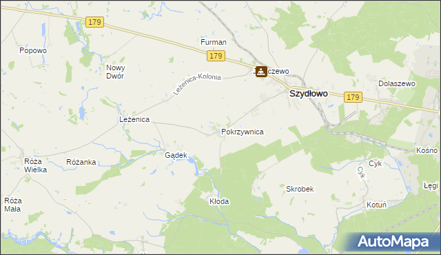 mapa Pokrzywnica gmina Szydłowo, Pokrzywnica gmina Szydłowo na mapie Targeo