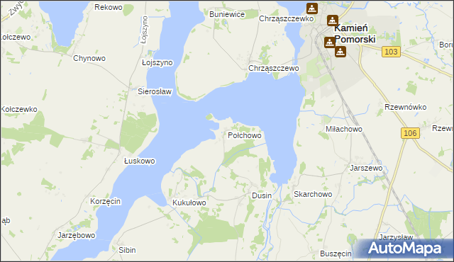 mapa Połchowo gmina Kamień Pomorski, Połchowo gmina Kamień Pomorski na mapie Targeo