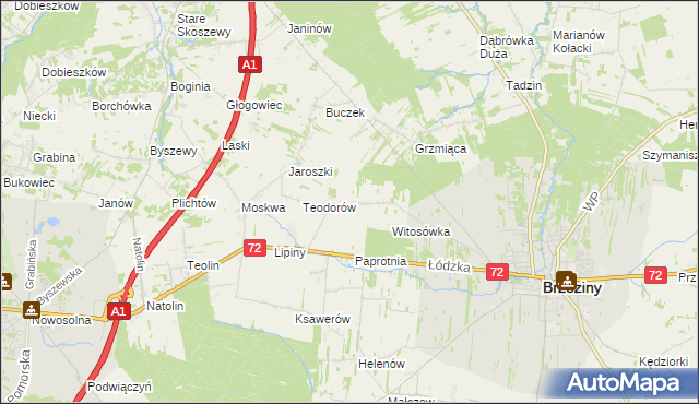 mapa Polik gmina Brzeziny, Polik gmina Brzeziny na mapie Targeo