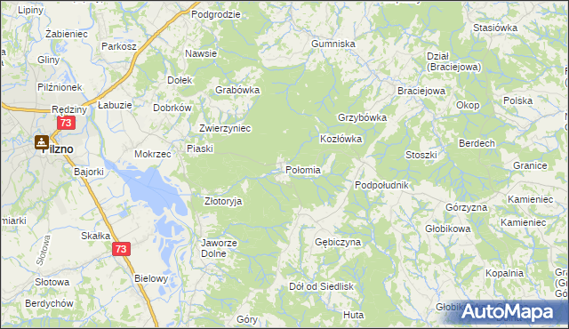 mapa Połomia gmina Pilzno, Połomia gmina Pilzno na mapie Targeo