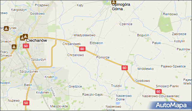 mapa Pomorze gmina Opinogóra Górna, Pomorze gmina Opinogóra Górna na mapie Targeo