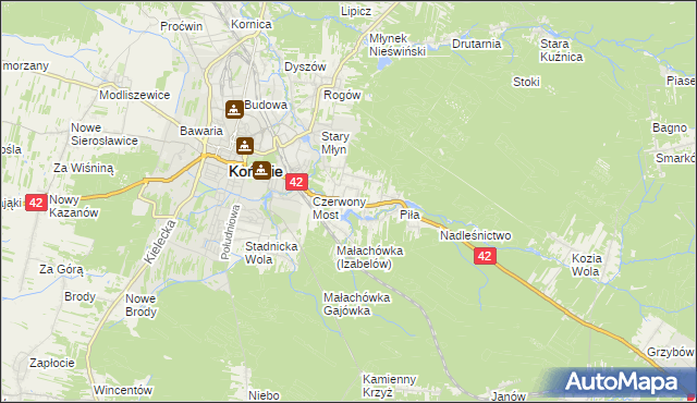 mapa Pomyków gmina Końskie, Pomyków gmina Końskie na mapie Targeo