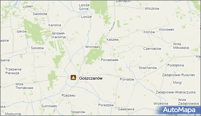 mapa Poniatówek gmina Goszczanów, Poniatówek gmina Goszczanów na mapie Targeo