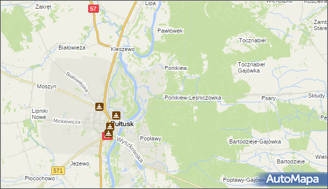 mapa Ponikiew-Leśniczówka, Ponikiew-Leśniczówka na mapie Targeo