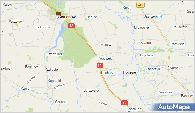 mapa Popówek gmina Gołuchów, Popówek gmina Gołuchów na mapie Targeo