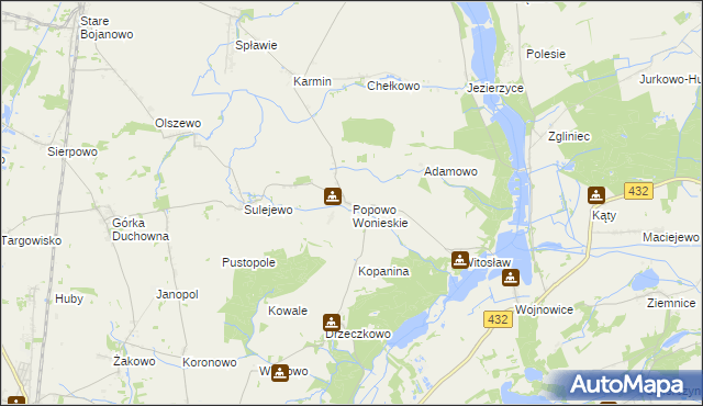 mapa Popowo Wonieskie, Popowo Wonieskie na mapie Targeo
