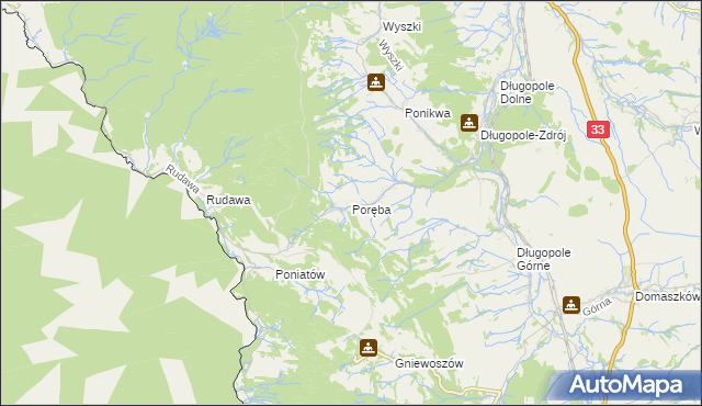 mapa Poręba gmina Bystrzyca Kłodzka, Poręba gmina Bystrzyca Kłodzka na mapie Targeo