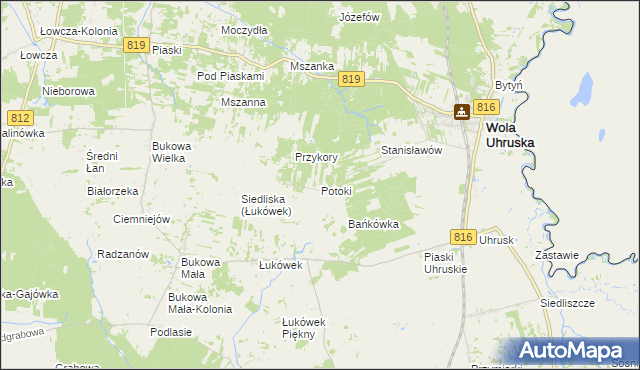 mapa Potoki gmina Wola Uhruska, Potoki gmina Wola Uhruska na mapie Targeo