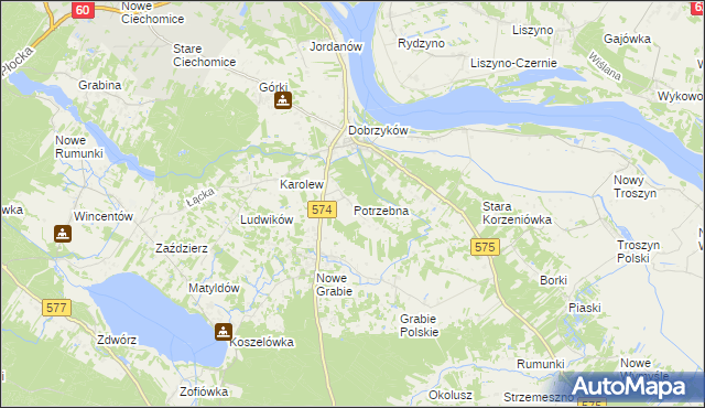 mapa Potrzebna, Potrzebna na mapie Targeo