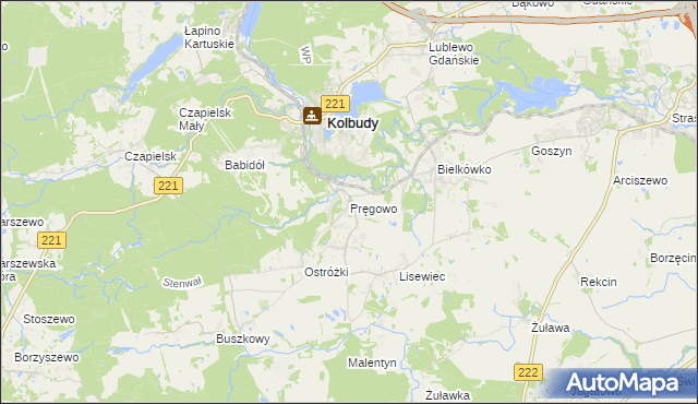 mapa Pręgowo gmina Kolbudy, Pręgowo gmina Kolbudy na mapie Targeo