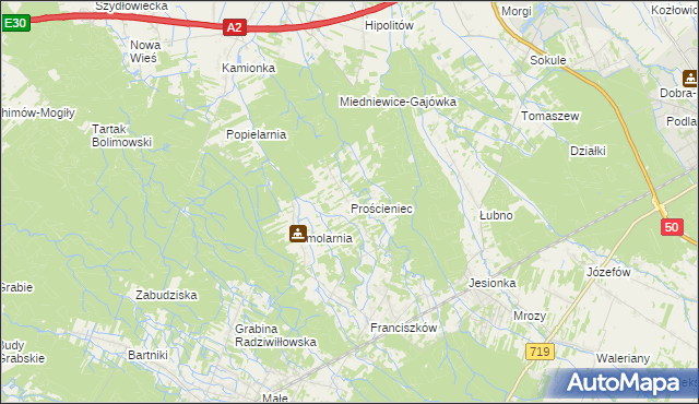 mapa Prościeniec, Prościeniec na mapie Targeo