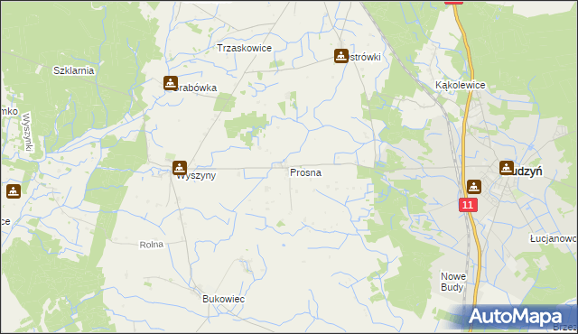 mapa Prosna gmina Budzyń, Prosna gmina Budzyń na mapie Targeo