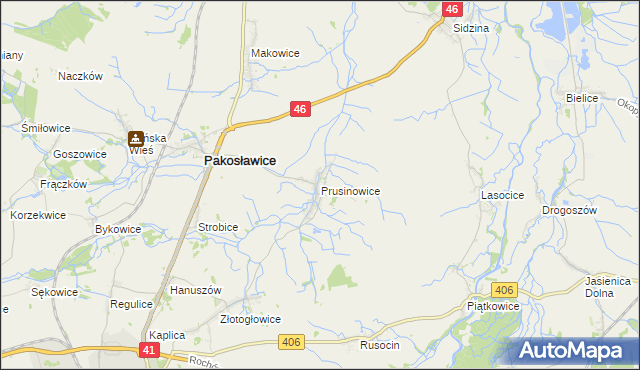 mapa Prusinowice gmina Pakosławice, Prusinowice gmina Pakosławice na mapie Targeo