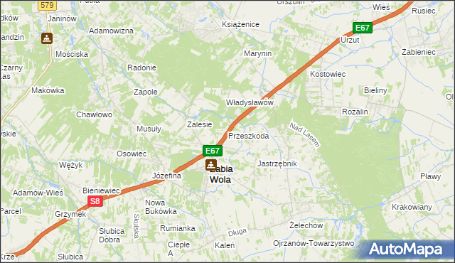 mapa Przeszkoda gmina Żabia Wola, Przeszkoda gmina Żabia Wola na mapie Targeo