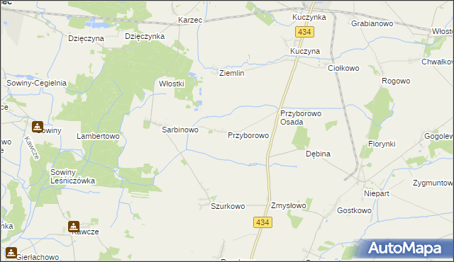 mapa Przyborowo gmina Krobia, Przyborowo gmina Krobia na mapie Targeo