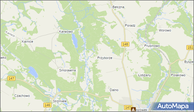 mapa Przyborze gmina Łobez, Przyborze gmina Łobez na mapie Targeo
