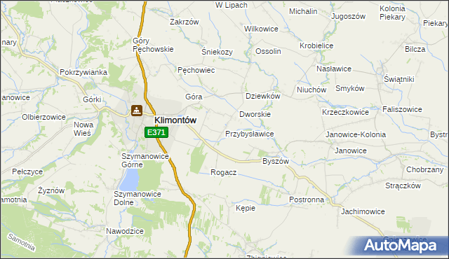 mapa Przybysławice gmina Klimontów, Przybysławice gmina Klimontów na mapie Targeo