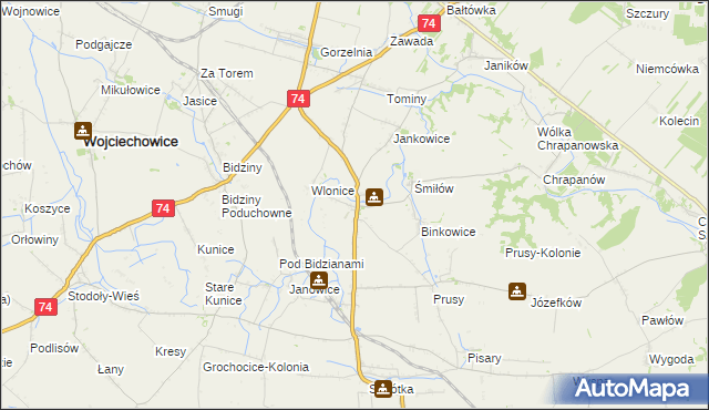 mapa Przybysławice gmina Ożarów, Przybysławice gmina Ożarów na mapie Targeo