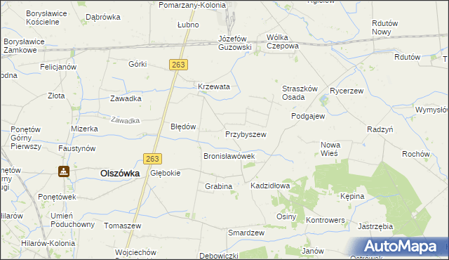 mapa Przybyszew gmina Olszówka, Przybyszew gmina Olszówka na mapie Targeo