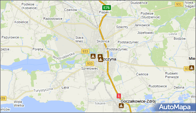 mapa Pszczyny, Pszczyna na mapie Targeo