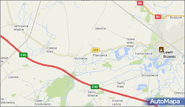 mapa Ptakowice gmina Lewin Brzeski, Ptakowice gmina Lewin Brzeski na mapie Targeo