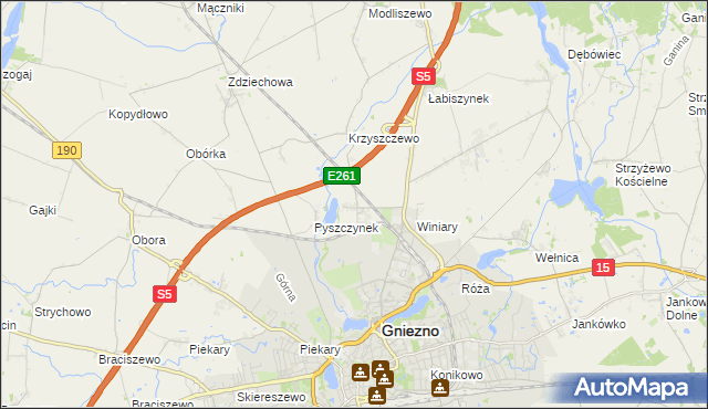 mapa Pyszczyn gmina Gniezno, Pyszczyn gmina Gniezno na mapie Targeo