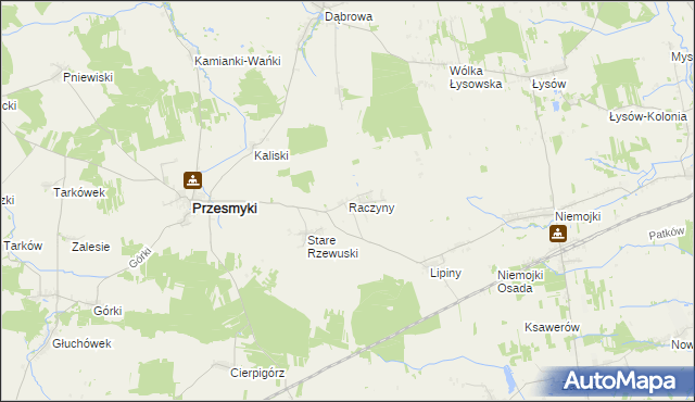 mapa Raczyny gmina Przesmyki, Raczyny gmina Przesmyki na mapie Targeo