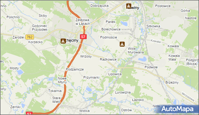 mapa Radkowice gmina Chęciny, Radkowice gmina Chęciny na mapie Targeo