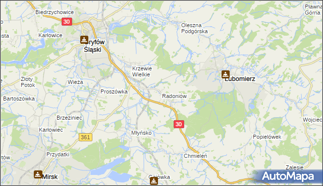 mapa Radoniów, Radoniów na mapie Targeo