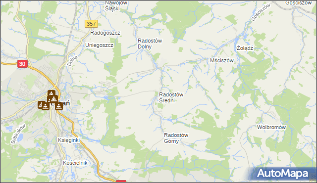 mapa Radostów Średni, Radostów Średni na mapie Targeo