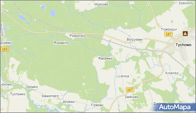 mapa Radzewo gmina Tychowo, Radzewo gmina Tychowo na mapie Targeo