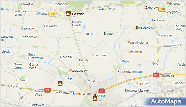 mapa Radzików gmina Błonie, Radzików gmina Błonie na mapie Targeo