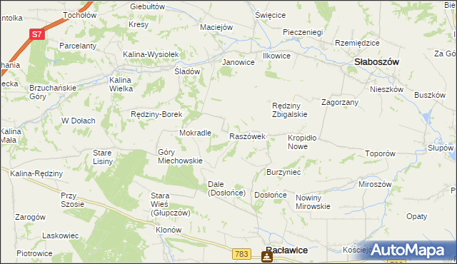 mapa Raszówek, Raszówek na mapie Targeo