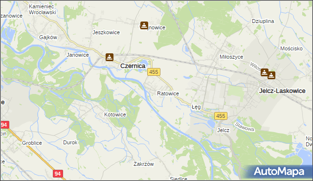 mapa Ratowice gmina Czernica, Ratowice gmina Czernica na mapie Targeo