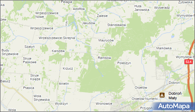 mapa Rembów gmina Łask, Rembów gmina Łask na mapie Targeo