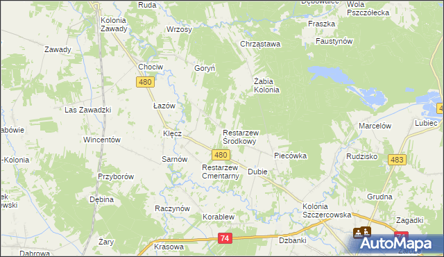 mapa Restarzew Środkowy, Restarzew Środkowy na mapie Targeo