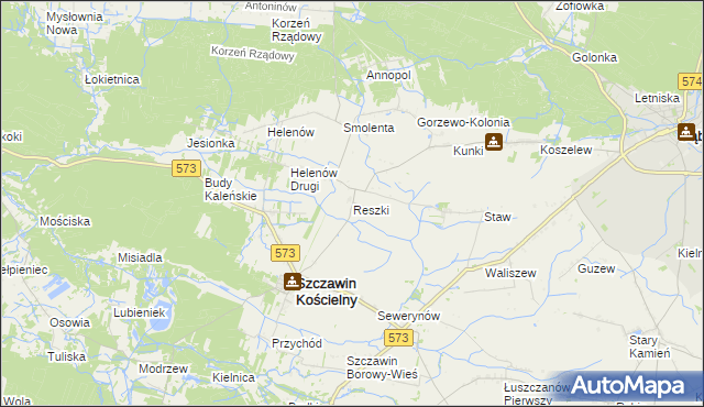 mapa Reszki gmina Szczawin Kościelny, Reszki gmina Szczawin Kościelny na mapie Targeo