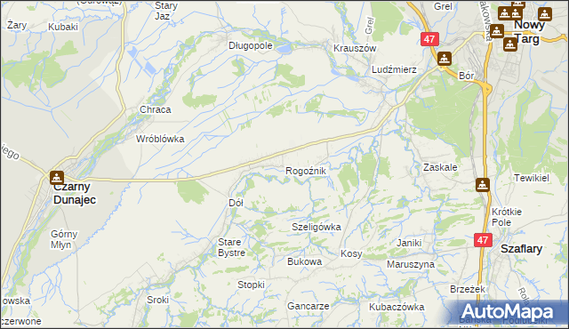 mapa Rogoźnik gmina Nowy Targ, Rogoźnik gmina Nowy Targ na mapie Targeo