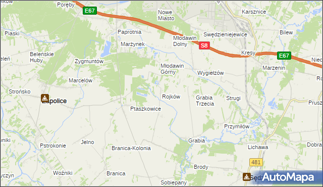 mapa Rojków gmina Zapolice, Rojków gmina Zapolice na mapie Targeo