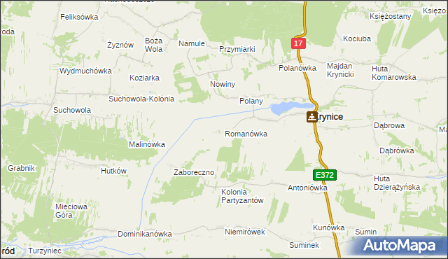 mapa Romanówka gmina Krynice, Romanówka gmina Krynice na mapie Targeo
