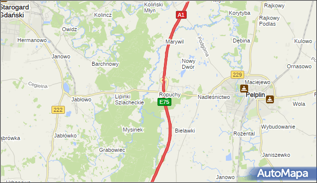 mapa Ropuchy, Ropuchy na mapie Targeo